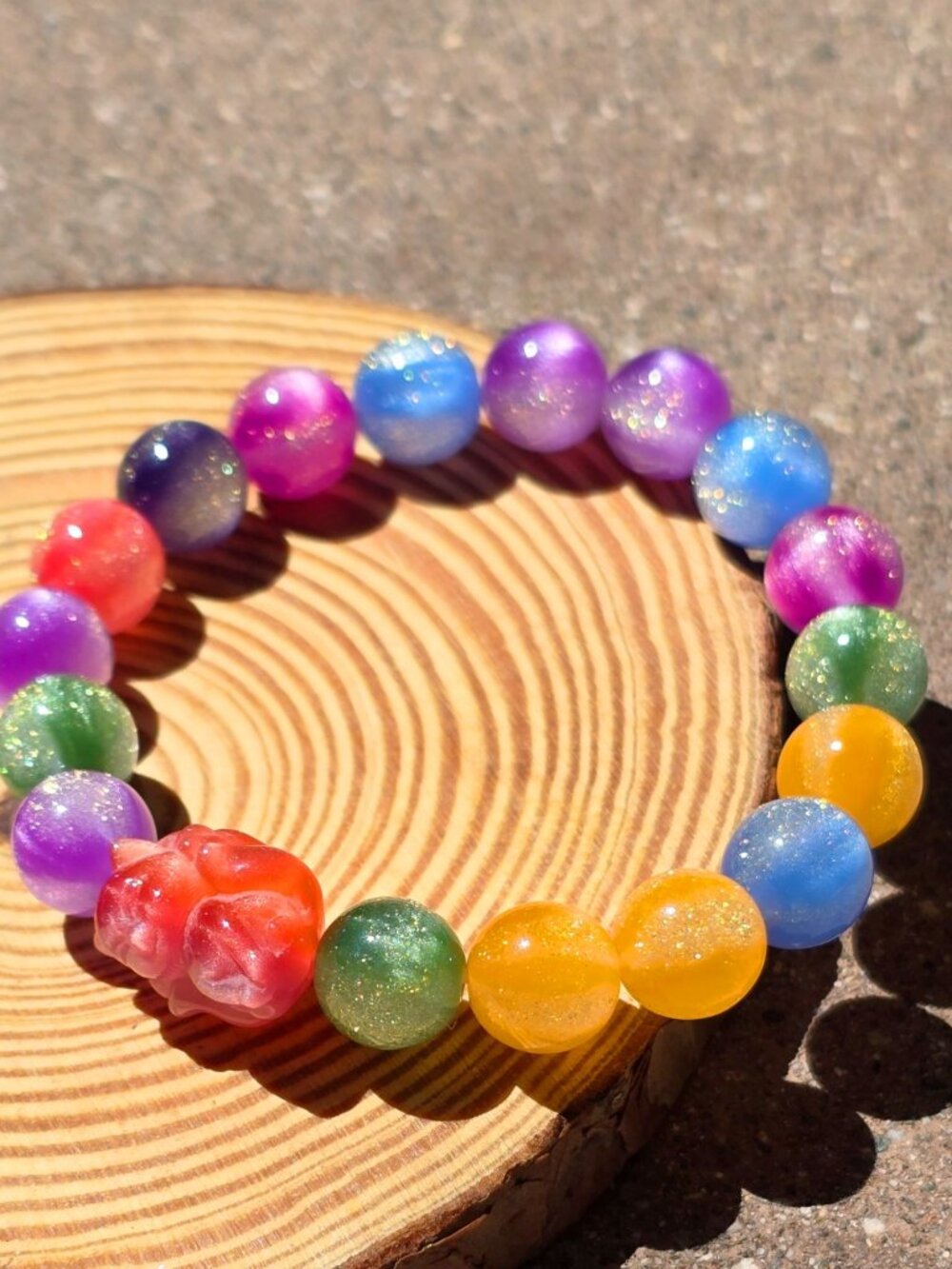Handmade ✦ UV Reactive Color‑Changing Bracelet ✦ Nine‑Tail Fox Accent 10mm NWT - Picture 15 of 16
